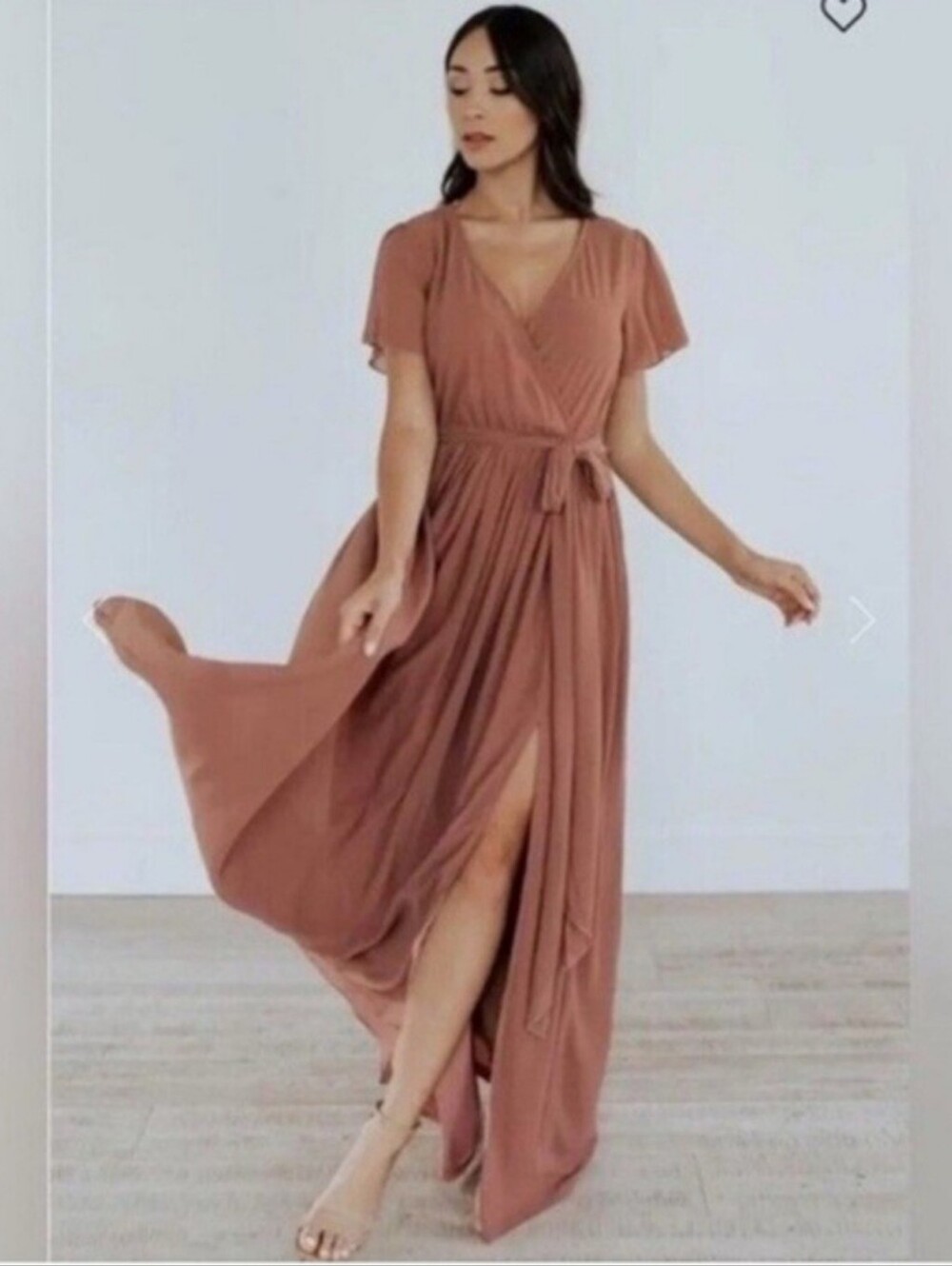 Baltic Born | Kristina Chiffon Maxi Dress in Rosy Brown Size Large